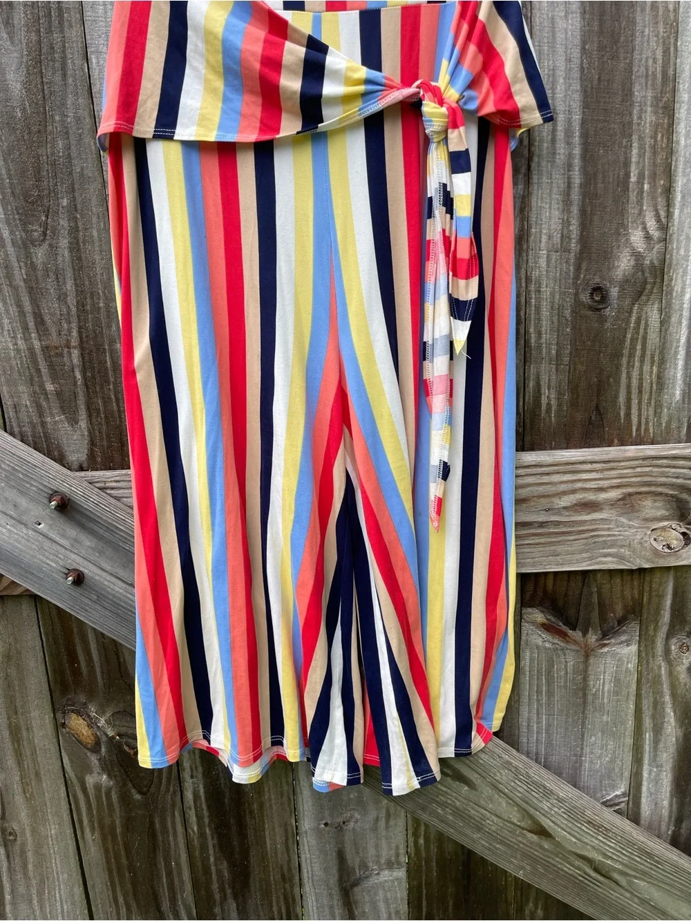 Striped Wrap-Front Short Sleeve Jumpsuit in Multi Color size 1X - Picture 3 of 10